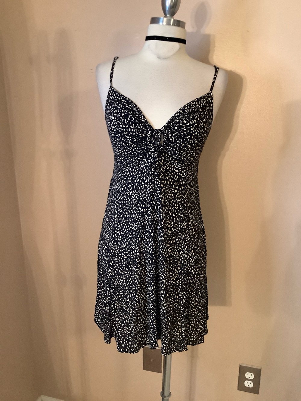 Garage Black & White Printed Keyhole Babydoll Mini Dress Medium 90’s Y2K Grunge